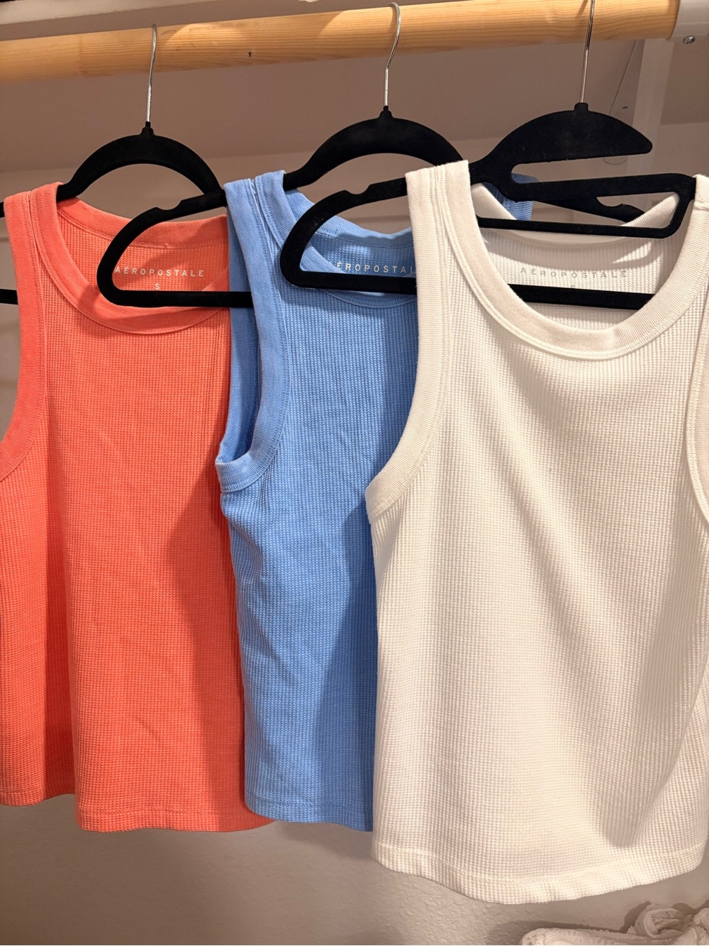 Aeropostale BUNDLE Ribbed Tank Trio - Coral, Light Blue & Cream
